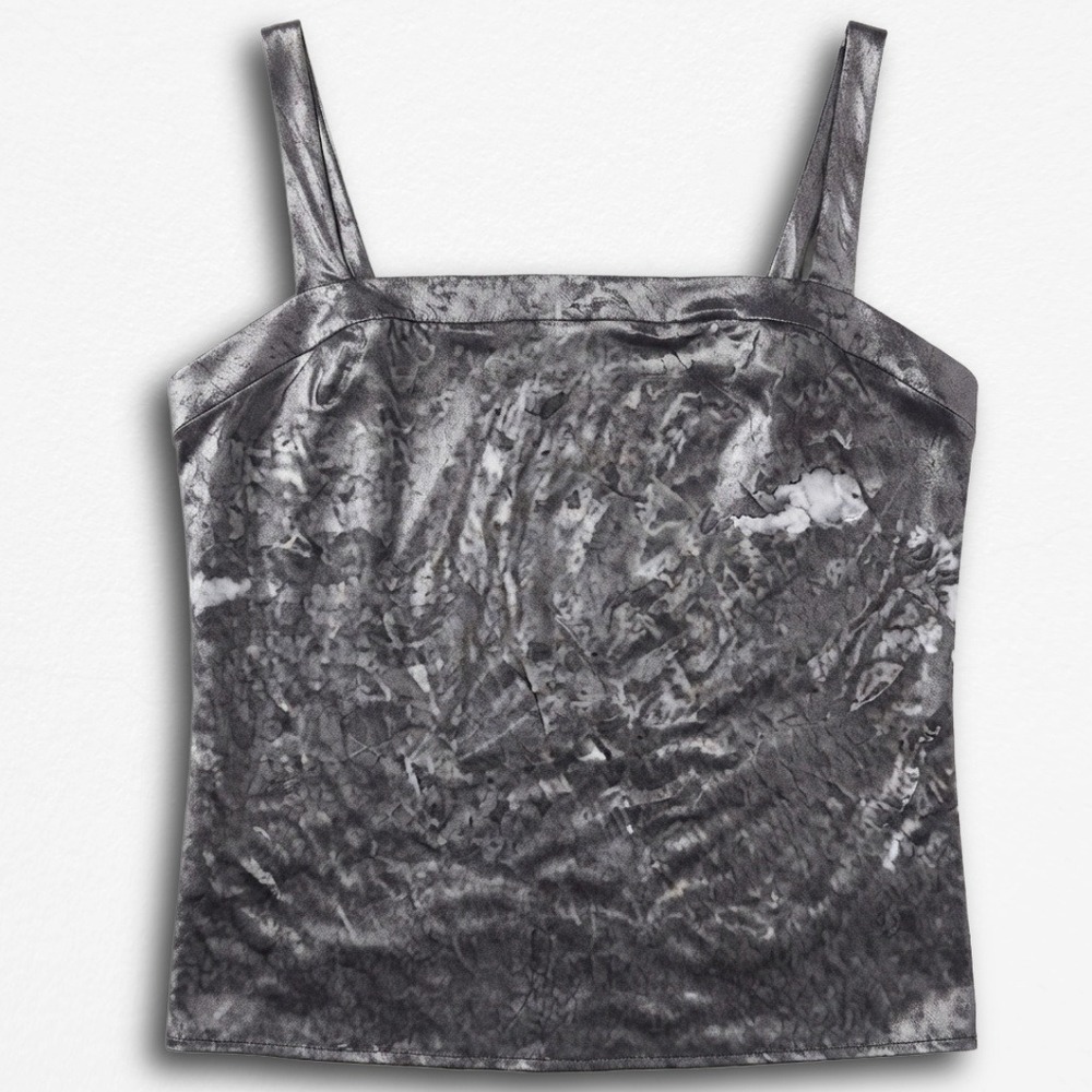 Three Flaggs California Silver Crushed Velvet Camisole Tank Top Y2K XL